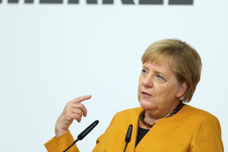 German Chancellor Angela Merkel speaks during her visit of Herrenknecht AG in Schwanau, Germany, October 7, 2019. REUTERS/Ralph Orlowski