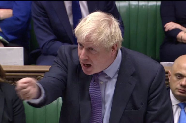Britain's Prime Minister Boris Johnson speaks at the House of Commons as parliament debates on Withdrawal Agreement bill, in London, Britain, October 22, 2019, in this screen grab taken from video. Parliament TV via REUTERS