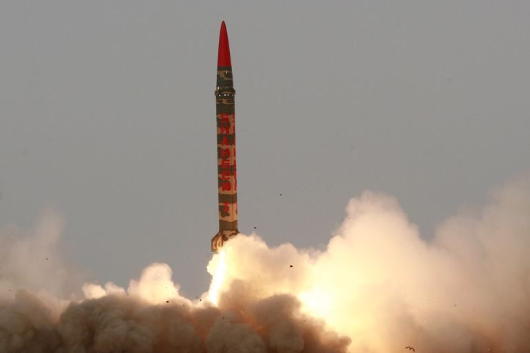 Pakistan's medium-range Shaheen-1 (Haft-IV) ballistic missile takes off during a test flight from undisclosed location in Pakistan January 25, 2008. Pakistan's army chief dismissed on Friday fears that the country's nuclear weapons could fall into the hands of Islamic militants as the military test fired a nuclear-capable missile. REUTERS/Stringer (PAKISTAN)