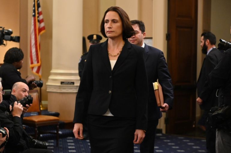 Fiona Hill, former senior director for Europe and Russia on the National Security Council, arrives to testify at a House Intelligence Committee hearing that is part of the House of Representatives impeachment inquiry into U.S. President Donald Trump on Capitol Hill in Washington, U.S., November 21, 2019. REUTERS/Erin Scott