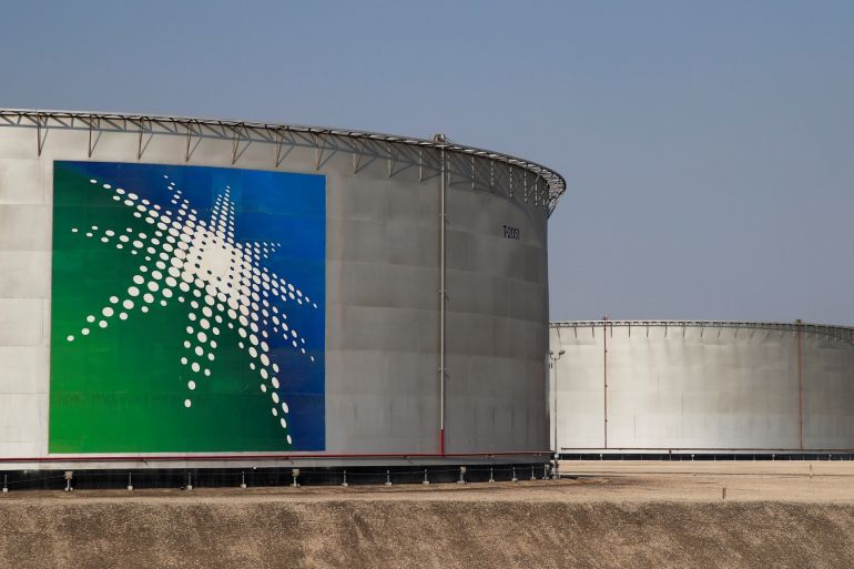 A view shows branded oil tanks at Saudi Aramco oil facility in Abqaiq, Saudi Arabia October 12, 2019. REUTERS/Maxim Shemetov