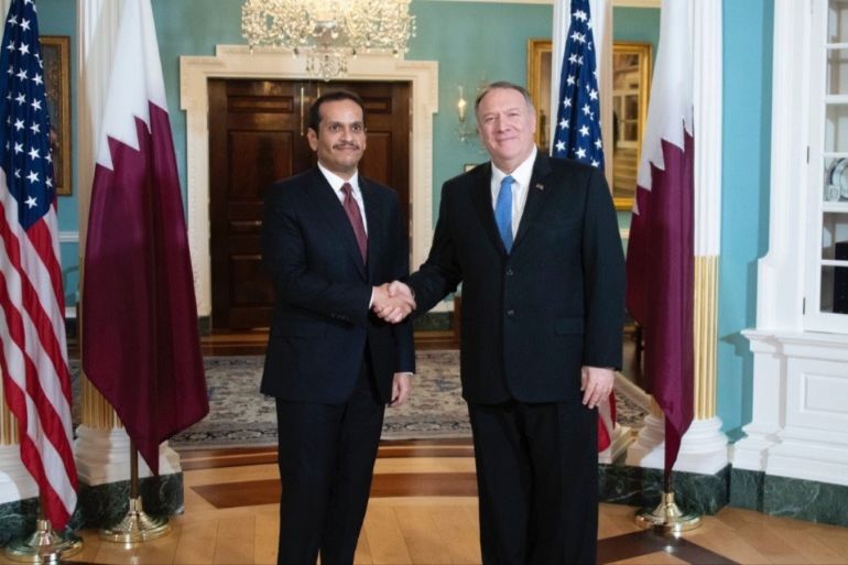 Mike Pompeo - Sheik Abdulrahman bin Jassim Al-Thani meeting in Washington- - WASHINGTON, DC - NOVEMBER 12: (----EDITORIAL USE ONLY – MANDATORY CREDIT -