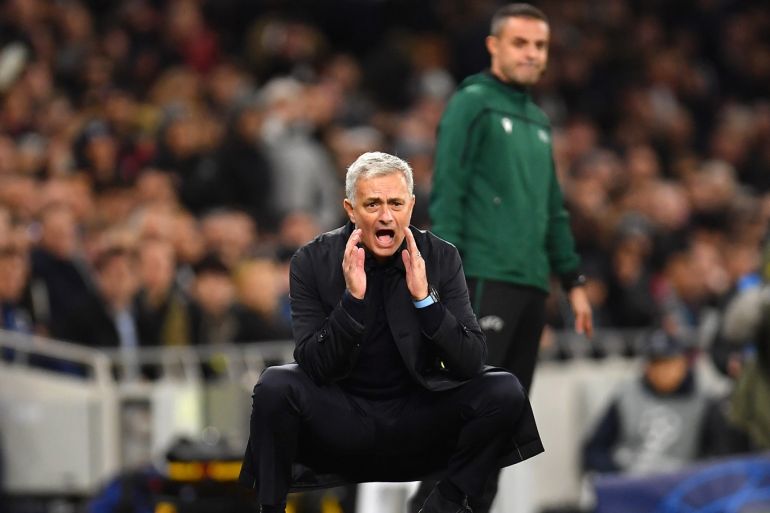 LONDON, ENGLAND - NOVEMBER 26: Jose Mourinho, Manager of Tottenham Hotspur reacts during the UEFA Champions League group B match between Tottenham Hotspur and Olympiacos FC at Tottenham Hotspur Stadium on November 26, 2019 in London, United Kingdom. (Photo by Justin Setterfield/Getty Images)