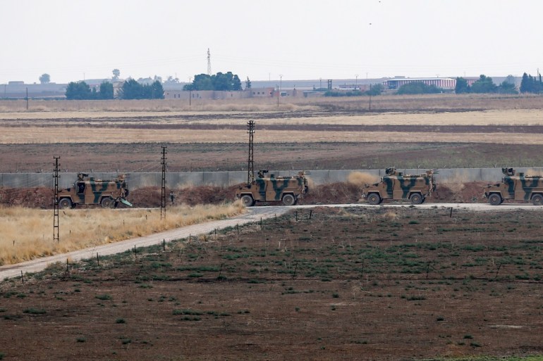 Turkey, Russia complete joint ground patrols in N.Syria- - DIYARBAKIR, TURKEY - NOVEMBER 01: A photo taken from Diyarbakir province shows Turkish troops returning to the border line after Turkish and Russian troops completed first joint ground patrols in northern Syria under a deal reached last month to clear the area of PKK, listed as a terrorist organization by Turkey, the U.S. and the EU, and Syrian Kurdish YPG militia, which Turkey regards as a terror group, in Syria on November 01, 2019.