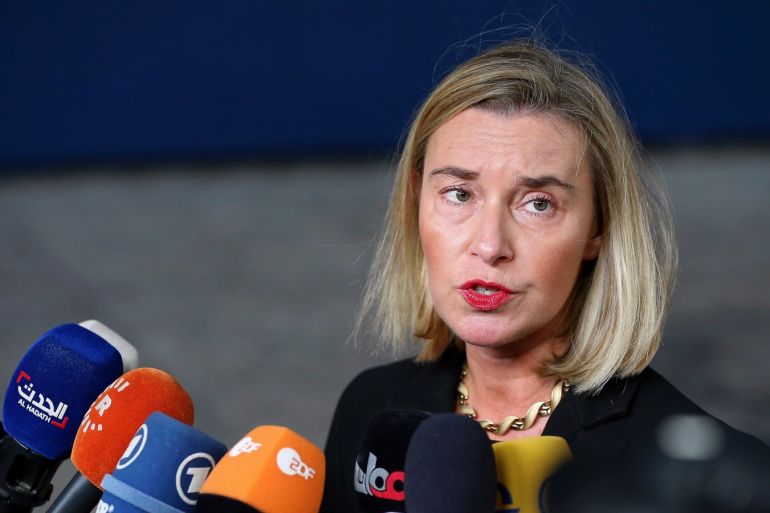 European Foreign Affairs Council- - BRUSSELS, BELGIUM - NOVEMBER 11: European Union for Foreign Affairs and Security Policy Federica Mogherini answers the journalists' questions as she attends the Foreign Affairs meeting at the European Union Headquarters in Brussels on November 11, 2019.