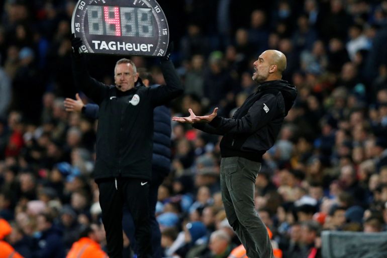 Soccer Football - Premier League - Manchester City v Chelsea - Etihad Stadium, Manchester, Britain - November 23, 2019 Manchester City manager Pep Guardiola reacts REUTERS/Andrew Yates EDITORIAL USE ONLY. No use with unauthorized audio, video, data, fixture lists, club/league logos or