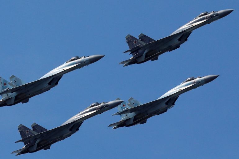 Sukhoi Su-35 jet fighters of the