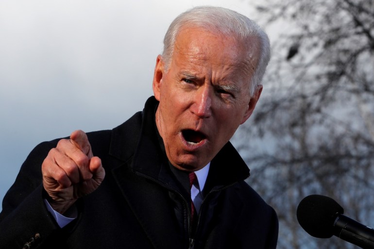 Democratic U.S. presidential candidate Joe Biden speaks to supporters at a rally after filing his declaration of candidacy papers to appear on the 2020 New Hampshire presidential primary election ballot at the State House in Concord, New Hampshire, U.S., November 8, 2019. REUTERS/Mike Segar TPX IMAGES OF THE DAY