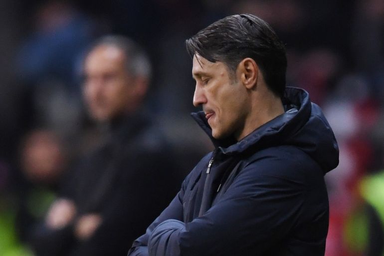 FRANKFURT AM MAIN, GERMANY - NOVEMBER 02: Head coach Niko Kovac of Muenchen reacts during the Bundesliga match between Eintracht Frankfurt and FC Bayern Muenchen at Commerzbank-Arena on November 02, 2019 in Frankfurt am Main, Germany. (Photo by Alex Grimm/Bongarts/Getty Images)