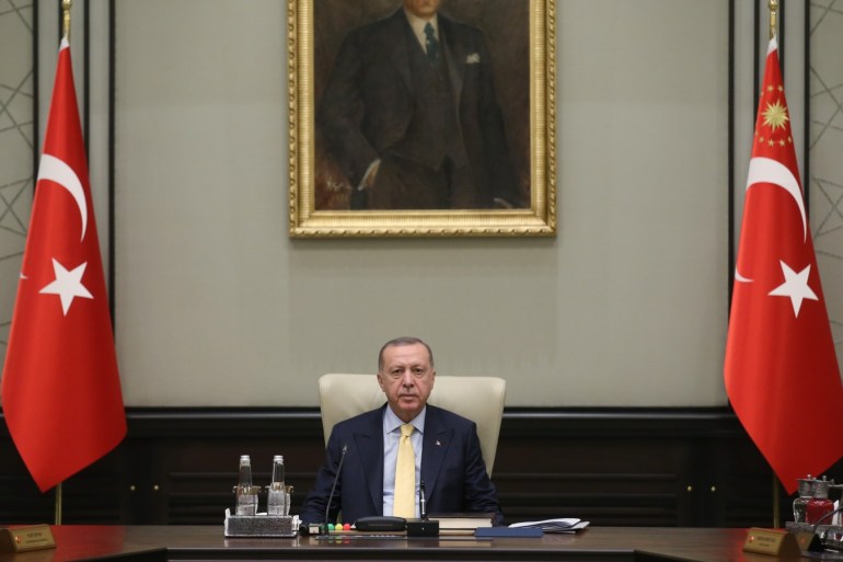 President of Turkey Recep Tayyip Erdogan- - ANKARA, TURKEY - DECEMBER 24: President of Turkey, Recep Tayyip Erdogan leads the cabinet meeting at Presidential Complex in Ankara, Turkey on December 24, 2019.
