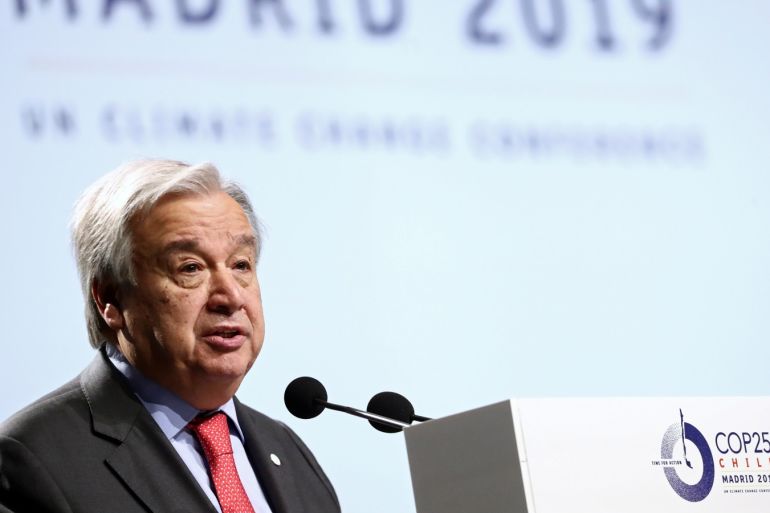 U.N. Secretary-General Antonio Guterres delivers his opening speech at the start of the U.N. climate change conference (COP25) in Madrid, Spain, December 2, 2019. REUTERS/Sergio Perez