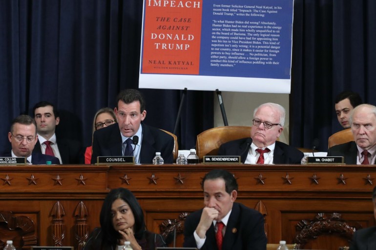 WASHINGTON, DC - DECEMBER 04: Members of the House Judiciary Committee listen as constitutional scholars testify before the House Judiciary Committee in the Longworth House Office Building on Capitol Hill December 4, 2019 in Washington, DC. This is the first hearing held by the House Judiciary Committee in the impeachment inquiry against U.S. President Donald Trump, whom House Democrats say held back military aid for Ukraine while demanding it investigate his political