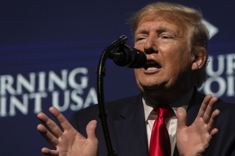 U.S. President Donald Trump- - WEST PALM BEACH, USA - DECEMBER 21: U.S. President Donald Trump speaks at the Turning Point USA Student Action Summit at the Palm Beach County Convention Center in West Palm Beach, Florida on December 21, 2019.