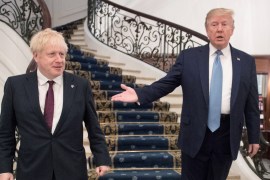 Britain's Prime Minister Boris Johnson meets U.S. President Donald Trump for bilateral talks during the G7 summit in Biarritz, France August 25, 2019. Stefan Rousseau/Pool via REUTERS
