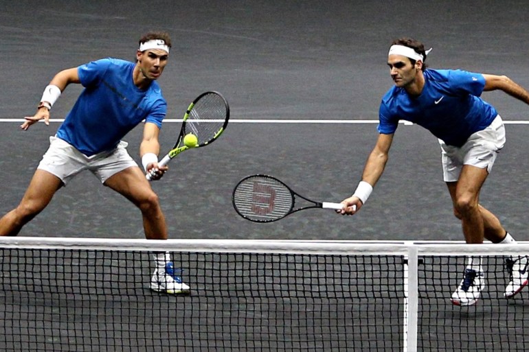 CZECH REPUBLIC TENNIS LAVER CUPHeadlineLaver Cup tennis tournamentDescriptionepa06223430 Switzerland's Roger Federer (R) and Spanish Rafael Nadal (L) of the Team Europe in action during the Laver Cup tennis tournament in Prague, Czech Republic, 23 September 2017. The first Laver Cup is held in Prague, Czech Republic, from 22 to 24 September 2017. It is a three-day tournament pitting a team of the six best tennis players from Europe against six opponents from the rest of the world. The tournament has been named in honor of Australian tennis legend Rod Laver. EPA-EFE/MILAN KAMMERMAYERCreditEPA-EFE