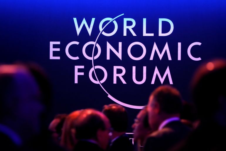 A logo of the World Economic Forum (WEF) is seen as people attend the WEF annual meeting in Davos, Switzerland January 24, 2018. REUTERS/Denis Balibouse