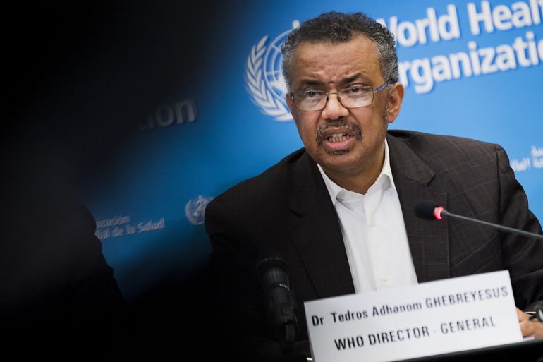 epa08179949 Tedros Adhanom Ghebreyesus, Director General of the World Health Organization (WHO), talks to the media after the WHO's Emergency Committee meeting on the novel coronavirus (2019-nCoV), during a press conference, at the World Health Organization (WHO) headquarters in Geneva, Switzerland, 30 January 2020. The WHO has declared an global public health emergency over the outbreak of the Coronavirus. EPA-EFE/JEAN-CHRISTOPHE BOTT