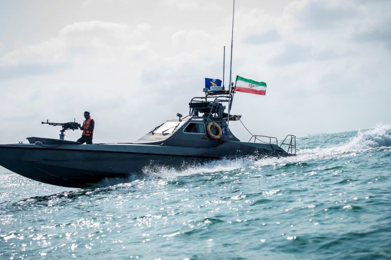 A boat of the Iranian Revolutionary Guard sails, at undisclosed place off the coast of Bandar Abbas, Iran August 22, 2019. Nazanin Tabatabaee/WANA (West Asia News Agency) via REUTERS. ATTENTION EDITORS - THIS IMAGE HAS BEEN SUPPLIED BY A THIRD PARTY.