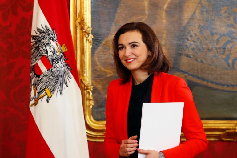 Austria's newly appointed Justice Minister Alma Zadic attends the swearing-in ceremony of the new government at the presidential office in Vienna, Austria January 7, 2020. REUTERS/Leonhard Foeger