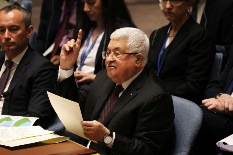 NEW YORK, NEW YORK - FEBRUARY 11: Palestinian President Mahmoud Abbas speaks at the United Nations (UN) Security Council in New York on February 11, 2020 in New York City. Abbas used the world body to denounce the US peace plan between Israel and Palestine. Donald Trump's proposal for Israeli-Palestinian peace, which was released on January 28, has been met with universal Palestinian opposition. Spencer Platt/Getty Images/AFP== FOR NEWSPAPERS, INTERNET, TELCOS & TELEVISION USE ONLY ==