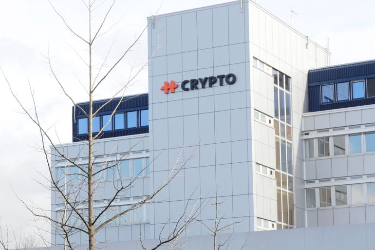 The logo of Crypto AG is seen at its headquarters in Steinhausen, Switzerland February 11, 2020. REUTERS/Arnd Wiegmann