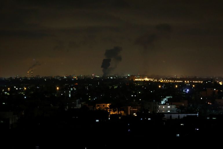 Israeli airstrikes hit Gaza- - GAZA CITY, GAZA - FEBRUARY 24: Smoke rises after Israeli jets' airstrikes hit positions of the armed wing of the Palestinian Islamic Jihad, Al-Quds Brigades in Gaza City, Gaza on February 24, 2020.
