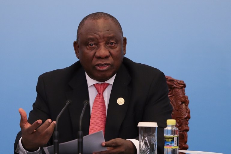 BEIJING, CHINA - SEPTEMBER 04: South African President Cyril Ramaphosa speaks during the during 2018 Beijing Summit Of The Forum On China-Africa Cooperation - Joint Press Conference at the Great Hall of the People at The Great Hall Of The People on September 4, 2018 in Beijing, China.(Photo by Lintao Zhang/Pool/Getty Images)