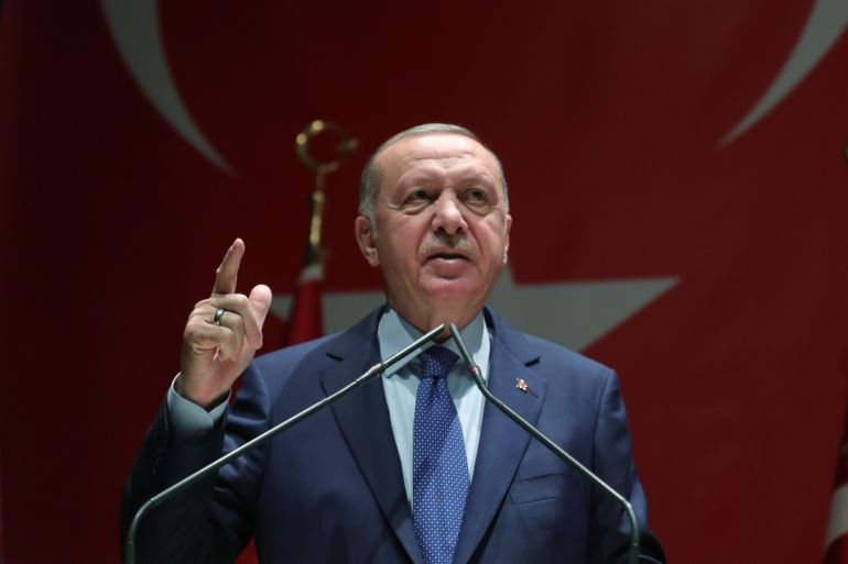 Turkish President Recep Tayyip Erdogan- - ANKARA, TURKEY - JANUARY 15: Turkish President Recep Tayyip Erdogan makes a speech as he attends Sister Municipalities Consultation and Evaluation Meeting at AK Party Headquarters in Ankara, Turkey on January 15, 2020.