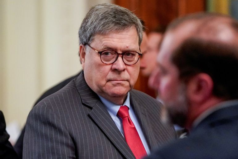 U.S. Attorney General William Barr arrives prior to U.S. President Donald Trump's statement about his acquittal on impeachment charges by the U.S. Senate in the East Room of the White House in Washington, U.S., February 6, 2020. REUTERS/Joshua Roberts REFILE - CORRECTING ID