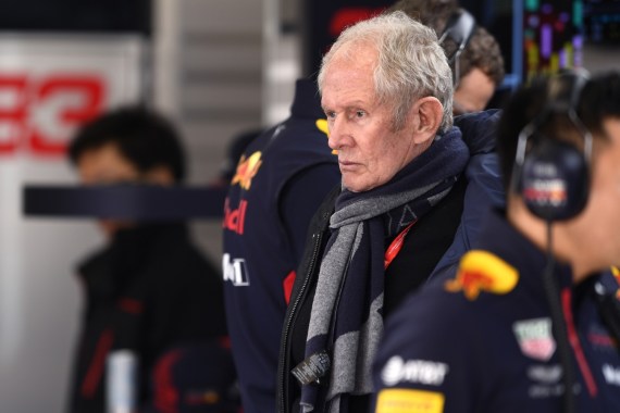 BARCELONA, SPAIN - FEBRUARY 27: Red Bull Racing Team Consultant Dr Helmut Marko looks on in the garage during Day Two of F1 Winter Testing at Circuit de Barcelona-Catalunya on February 27, 2020 in Barcelona, Spain. (Photo by Rudy Carezzevoli/Getty Images)