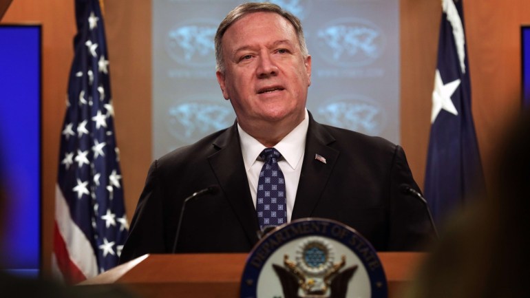 WASHINGTON, DC - FEBRUARY 25: U.S. Secretary of State Mike Pompeo speaks during a news briefing at the State Department February 25, 2020 in Washington, DC. Secretary Pompeo discussed various topics including the coronavirus outbreak and the peace talks in Afghanistan. Alex Wong/Getty Images/AFP== FOR NEWSPAPERS, INTERNET, TELCOS & TELEVISION USE ONLY ==