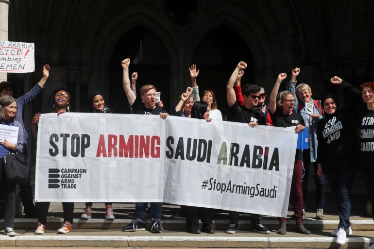 Demonstrators react outside the Court of Appeal after the result in the court case regarding the judgment of a legal battle by campaigners to challenge the UK government’s decision to grant licences for the export of arms to Saudi Arabia in London, Britain June 20, 2019. REUTERS/Simon Dawson