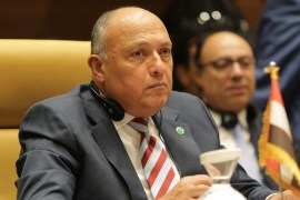 Egyptian Foreign Minister Sameh Shoukry attends a meeting with foreign Ministers and officials from countries neighbouring Libya to discuss the conflict in Libya, in Algiers, Algeria January 23, 2020. REUTERS/Ramzi Boudina