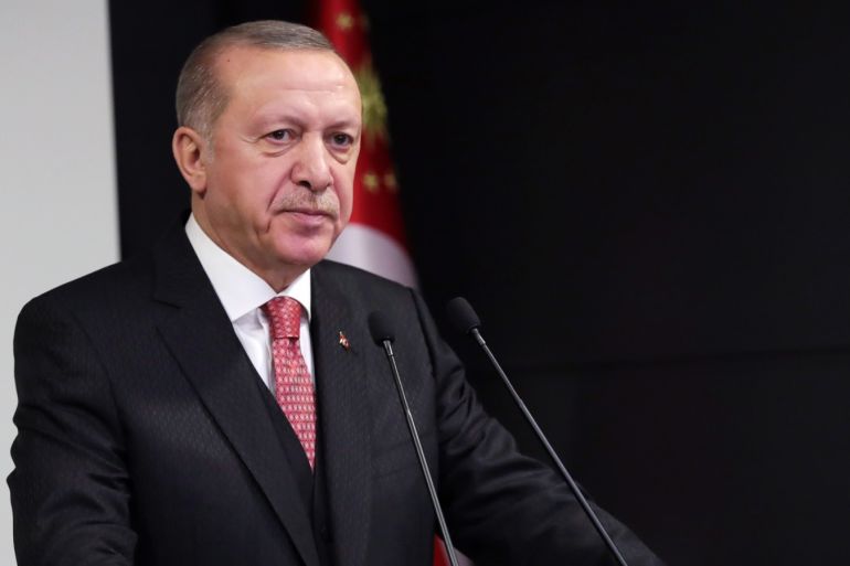 President of Turkey Recep Tayyip Erdogan- - ISTANBUL, TURKEY - MARCH 30: President of Turkey, Recep Tayyip Erdogan addresses the nation after the Presidential cabinet meeting in Istanbul, Turkey on March 30, 2020.