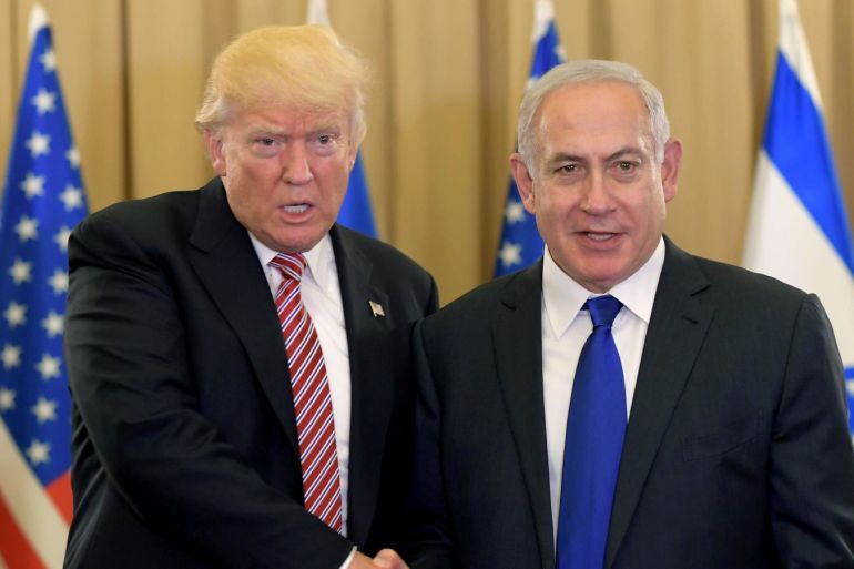 JERUSALEM, ISRAEL - MAY 22: (ISRAEL OUT) In this handout photo provided by the Israel Government Press Office (GPO), US President Donald J Trump (L) meets with Israel Prime Minister Benjamin Netanyahu at the King David Hotel May 22, 2017 in Jerusalem, Israel. Trump arrived for a 28-hour visit to Israel and the Palestinian Authority areas on his first foreign trip since taking office in January. (Photo by Amos Ben Gershom/GPO via Getty Images)
