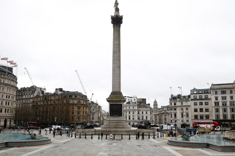 General view of Trafalgar Square, as the number of coronavirus cases grow around around the world, in London, Britain, March 10 2020. REUTERS/Henry Nicholls