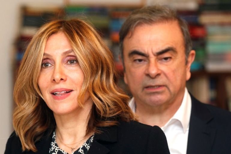 Former Nissan chairman Carlos Ghosn and his wife Carole Ghosn arrive for a Reuters interview in Beirut, Lebanon January 14, 2020. REUTERS/Mohamed Azakir