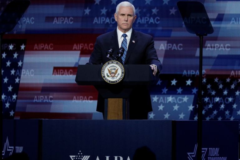 U.S. Vice President Mike Pence delivers remarks during the AIPAC convention at the Washington Convention Center in Washington, U.S., March 2, 2020. REUTERS/Tom Brenner