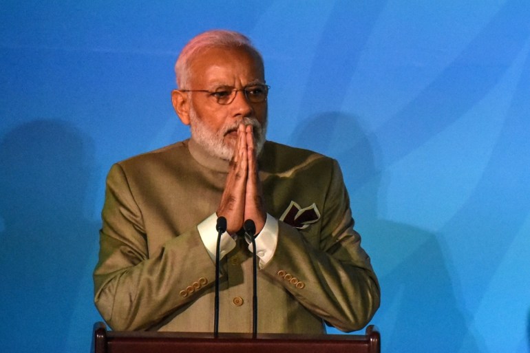 NEW YORK, NY - SEPTEMBER 23: Prime Minister of India Narendra Modi speaks at the Climate Action Summit at the United Nations on September 23, 2019 in New York City. While the United States will not be participating, China and about 70 other countries are expected to make announcements concerning climate change. The summit at the U.N. comes after a worldwide Youth Climate Strike on Friday, which saw millions of young people around the world demanding action to address the climate crisis. Stephanie Keith/Getty Images/AFP== FOR NEWSPAPERS, INTERNET, TELCOS & TELEVISION USE ONLY ==