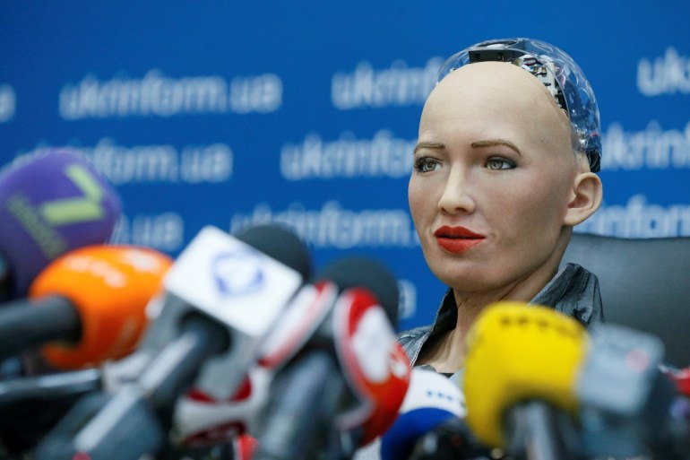 Social humanoid robot Sophia, a latest creation by Hanson Robotics company, attends a news conference after a meeting with young inventors and officials in Kiev, Ukraine October 11, 2018. REUTERS/Valentyn Ogirenko TPX IMAGES OF THE DAY