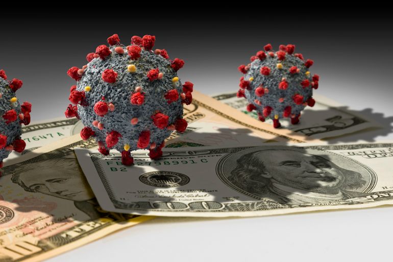 Coronavirus on top of US currency