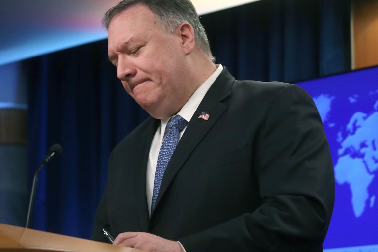 Secretary Of State Pompeo Speaks To Media In Briefing Room At State Department