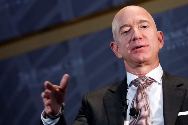 Jeff Bezos, president and CEO of Amazon and owner of The Washington Post, speaks at the Economic Club of Washington DC's