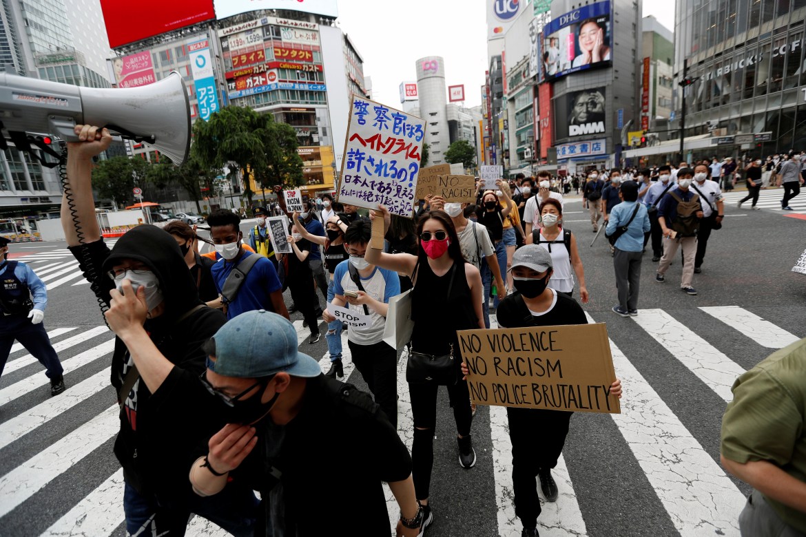 Protest march over the alleged police abuse of a Turkish man in echoes of a Black Lives Matter protest, following the death of George Floyd who died in police custody in Minneapolis, in Tokyo