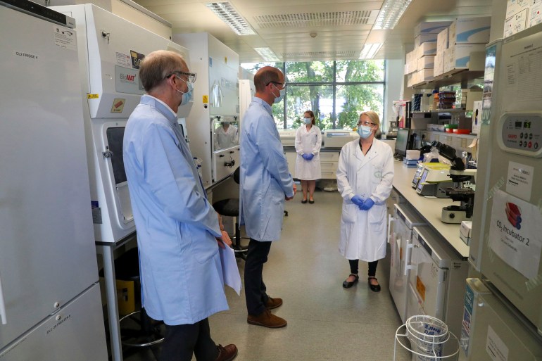 Britain's William, Duke of Cambridge, visits the Oxford Vaccine Group's facility at the Churchill Hospital, in Oxford