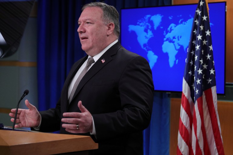 U.S. Secretary of State Pompeo holds press briefing at the State Department in Washington