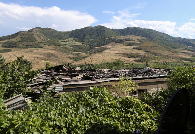 A view shows a house damaged by a recent shelling in armed clashes on the border between Azerbaijan and Armenia