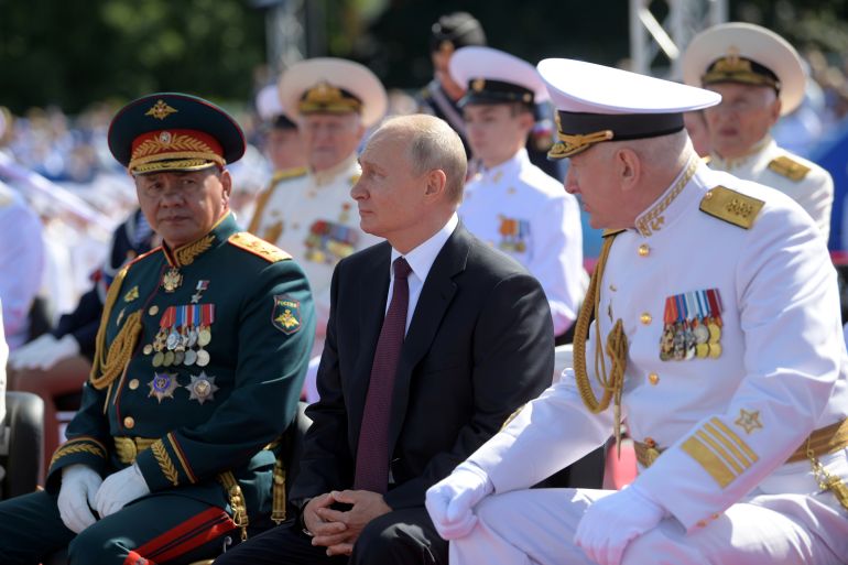 Russia's President Putin attends the Navy Day parade in Saint Petersburg