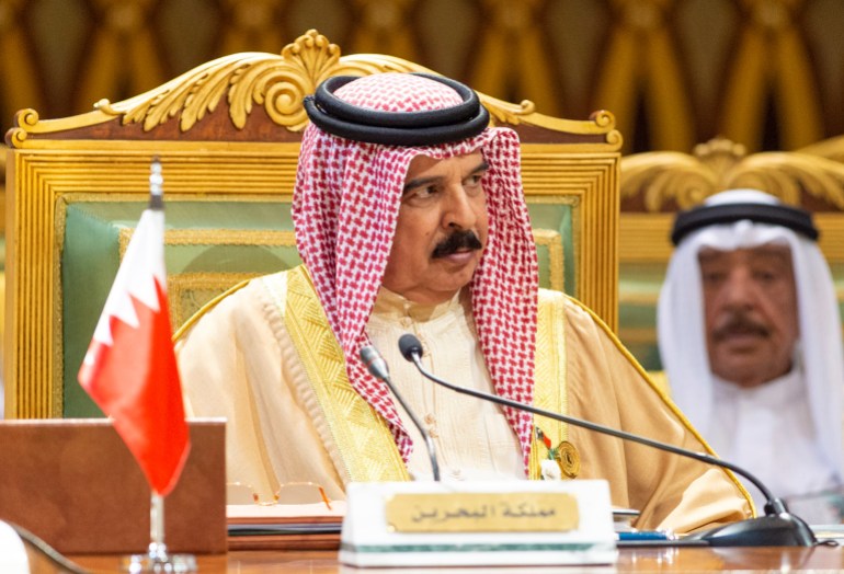 Bahraini King Hamad bin Isa Al Khalifa attends during the Gulf Cooperation Council's (GCC) 40th Summit in Riyadh