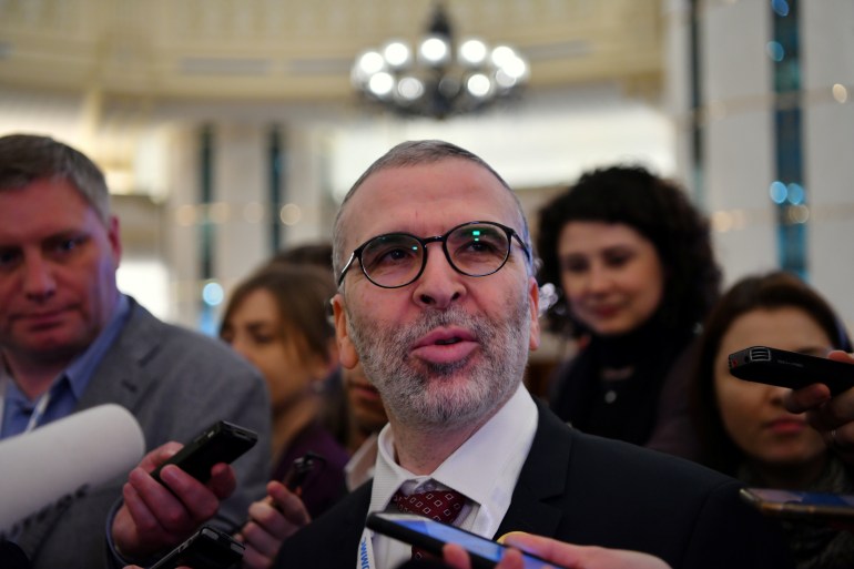 Mustafa Sanalla, Libya's National Oil Corporation chief speaks to the media before the OPEC 14th Meeting of the Joint Ministerial Monitoring Committee in Jeddah